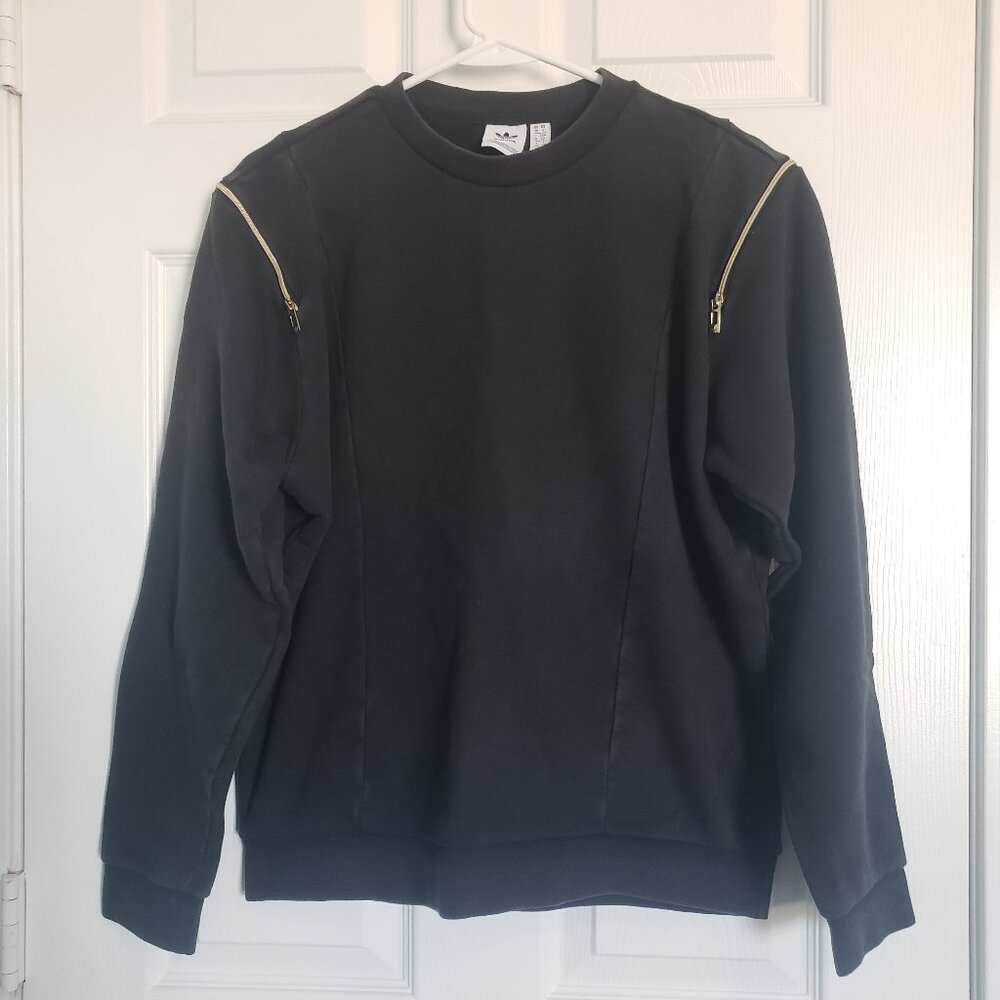 Adidas Pullover Sweatshirt Size S Zip Mesh Shoulder Black Oversized Boxy No Logo